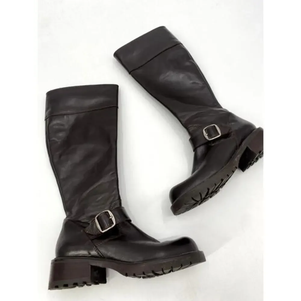 J. Crew Brown leather Chunky‎ Heel Boots